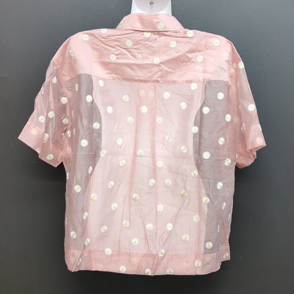 Mango Floral Embroidered Lyocell Short Sleeves Shirt Medium Pastel Pink - Picture 4 of 8
